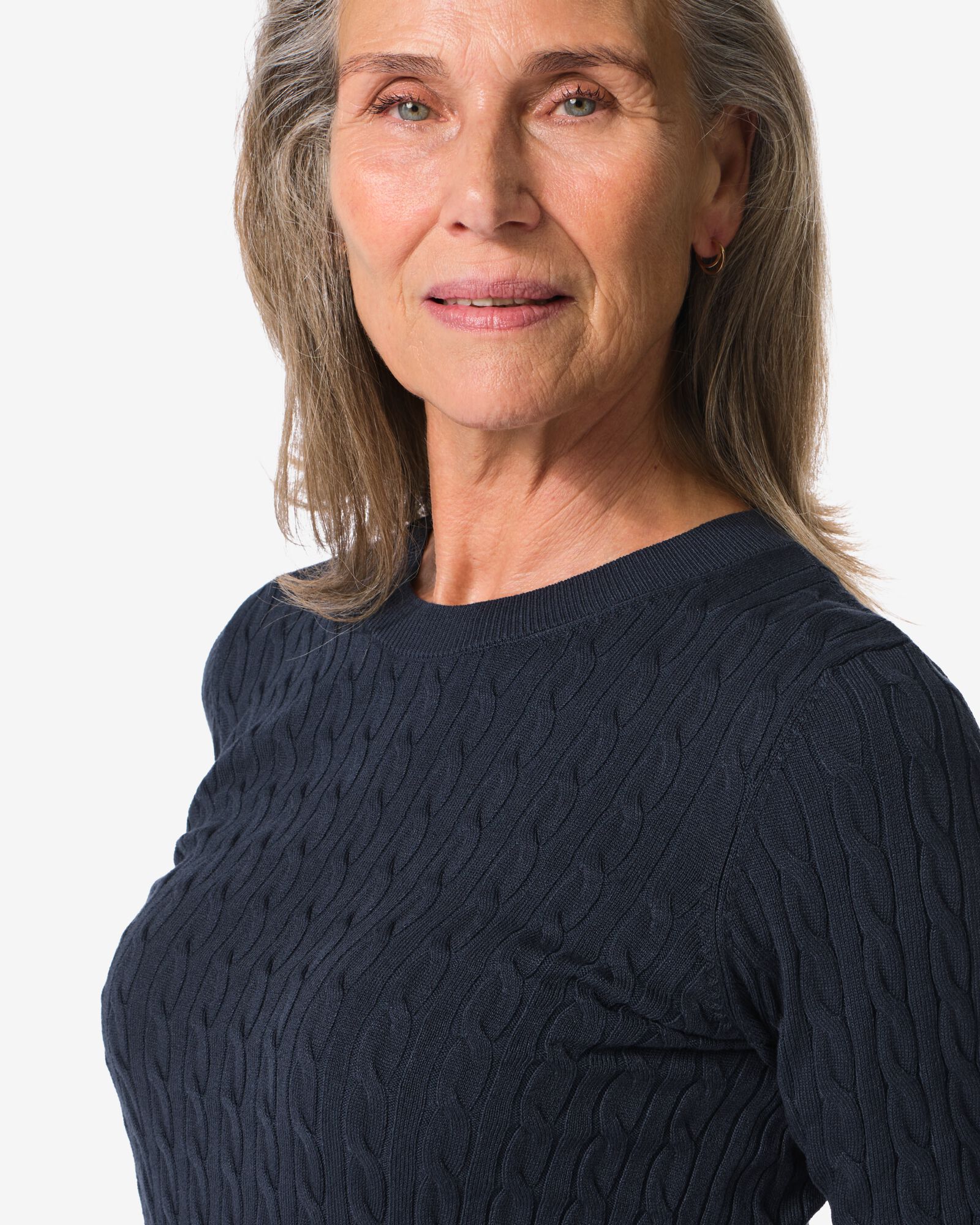 dames kabeltrui Fally donkerblauw - 36201570DARKBLUE - HEMA