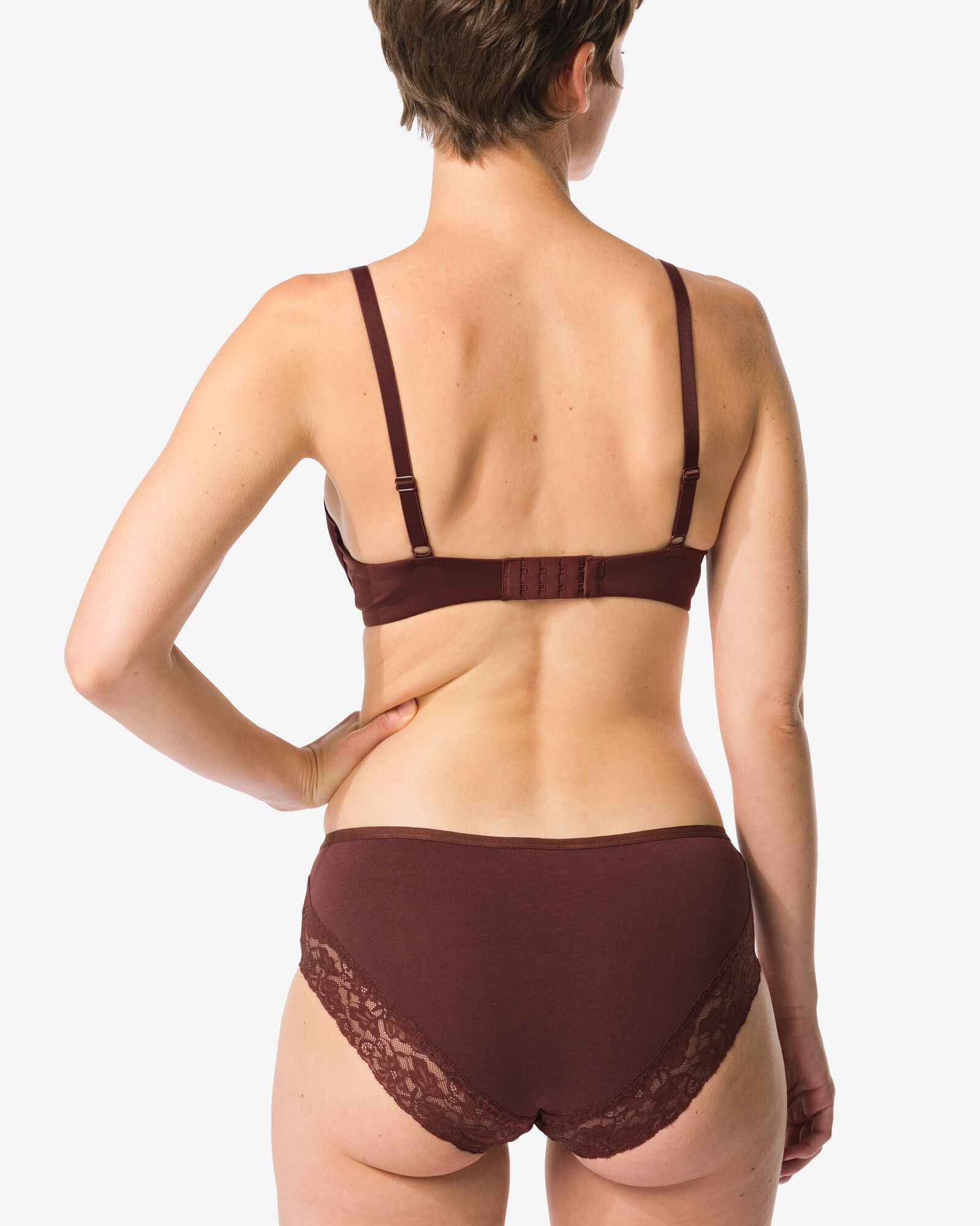 Damen-Hipster aus Baumwolle mit Spitze dunkelbraun - 19621615DARKBROWN - HEMA