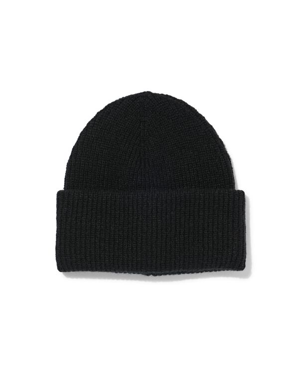damesmuts met wol rib zwart - 16440055 - HEMA