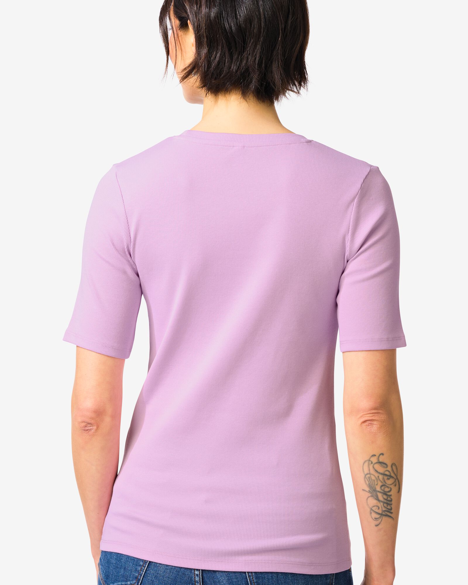 Damen-T-Shirt Clara, normale Passform, gerippt lila lila - 36310760LILAC - HEMA