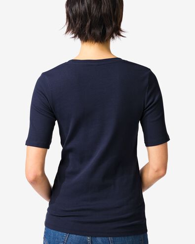 dames T-shirt Clara regular fit rib donkerblauw donkerblauw - 36310720DARKBLUE - HEMA