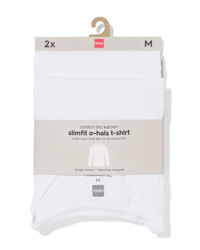 heren T-shirts lange mouw slimfit o-hals - 2 stuks wit wit - 34290680WHITE - HEMA