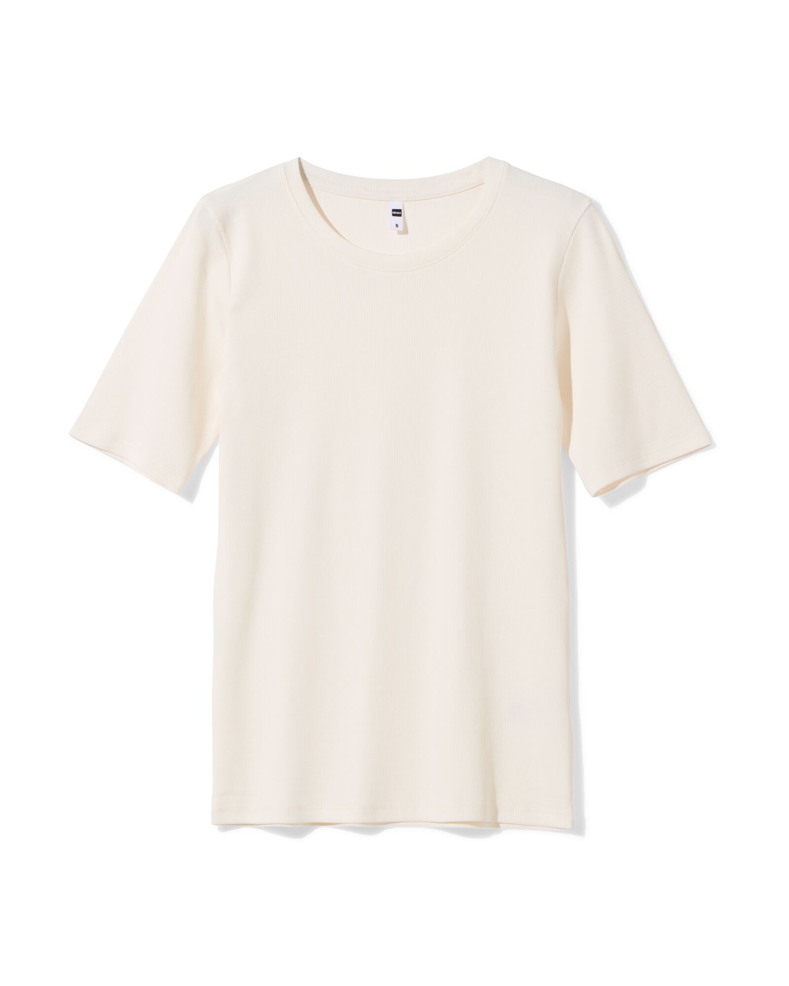 dames T-shirt Clara rib wit wit - 36259250WHITE - HEMA