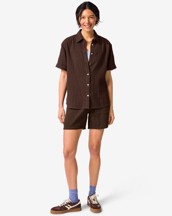 damesshort Kai relaxed fit mousseline donkerbruin donkerbruin - 36304190DARKBROWN - HEMA