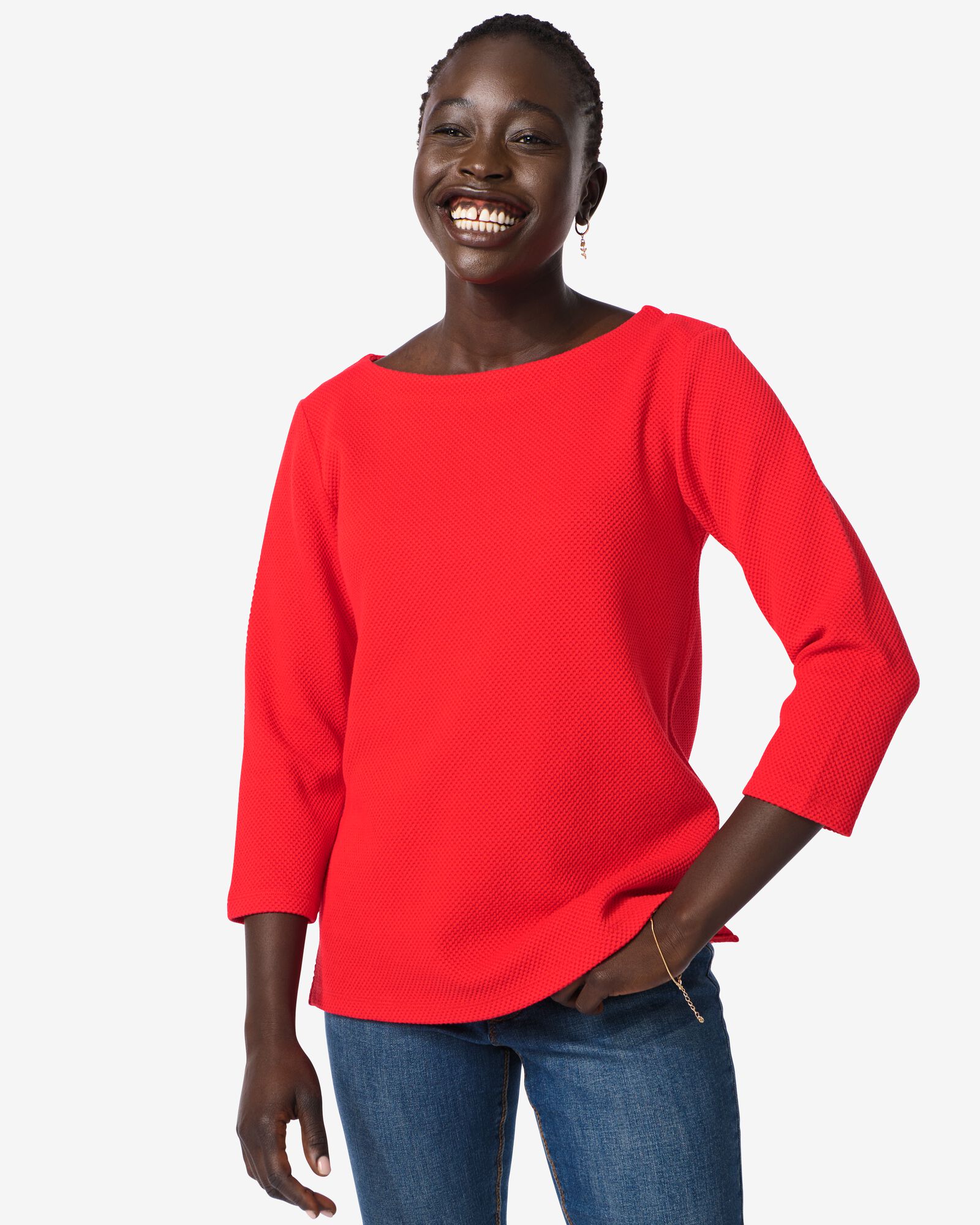 damesshirt Kacey met structuur rood - 36361960RED - HEMA