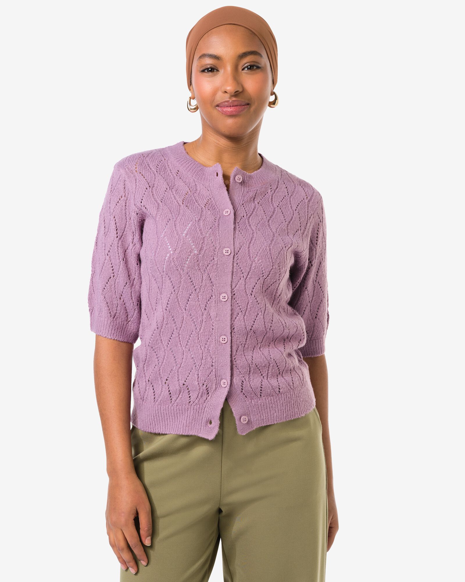 Damen-Strickjacke Golda, Ajour violett violett - 36205550PURPLE - HEMA