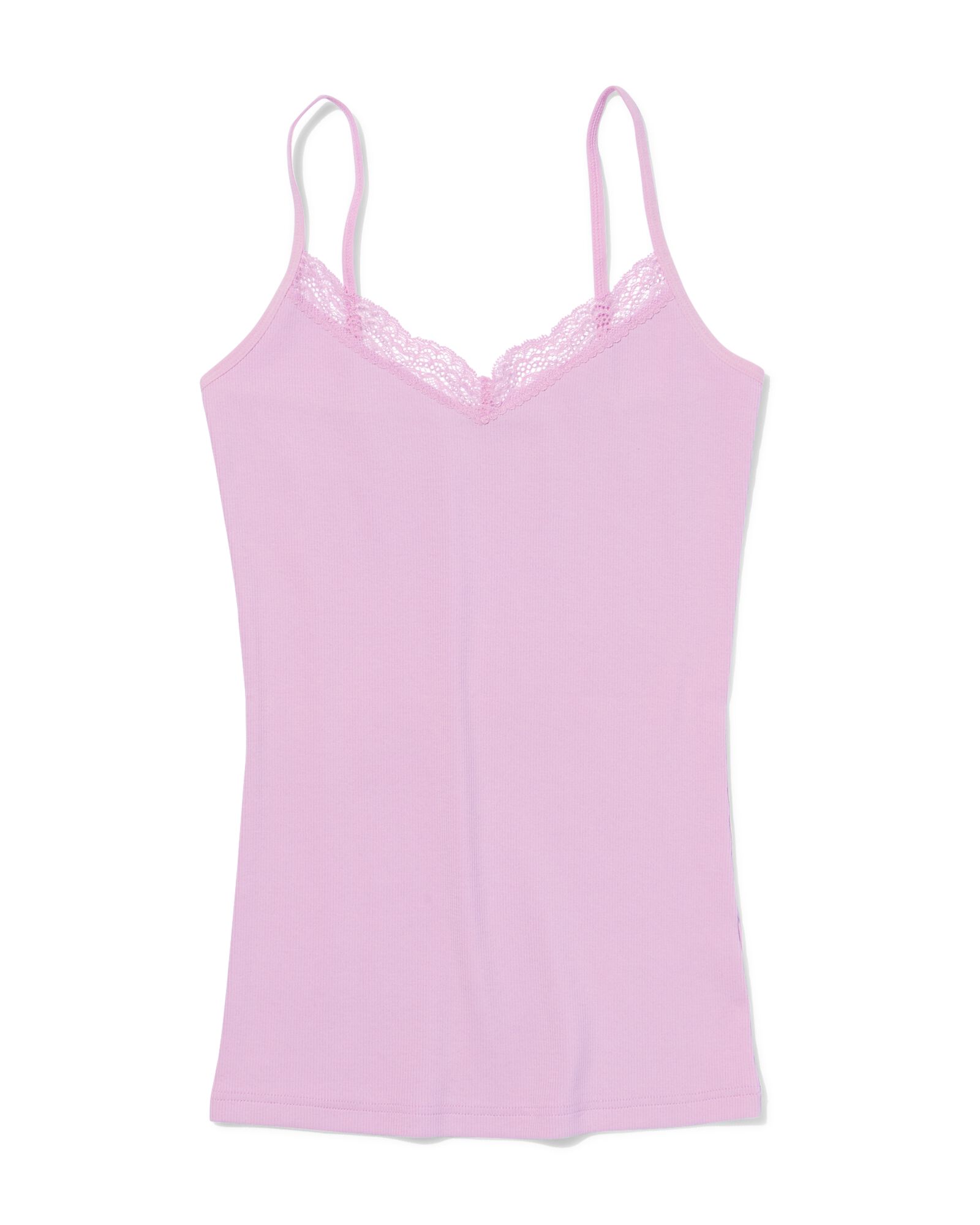 Damentop Baumwolle gerippt Spaghettitr&auml;ger Spitze rosa rosa - 19603100PINK - HEMA