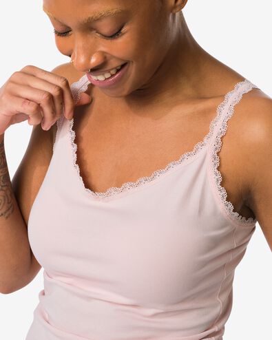 débardeur femme stretch coton avec dentelle rose pâle XS - 19610591 - HEMA