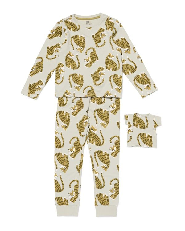 kinderpyjama tijger met poppenpyjama lichtgroen lichtgroen - 23000660LIGHTGREEN - HEMA