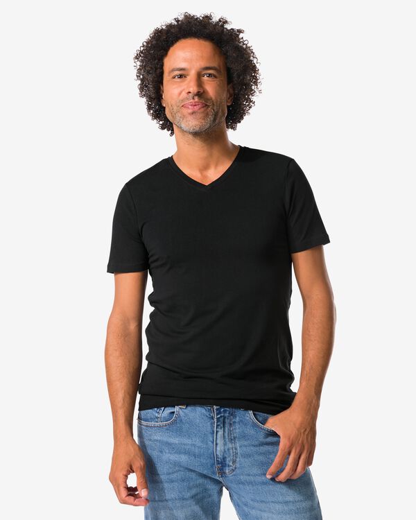 Herren-T-Shirts, Slim Fit, V-Ausschnitt, extra lang &ndash; 2 St&uuml;ck schwarz schwarz - 34290650BLACK - HEMA