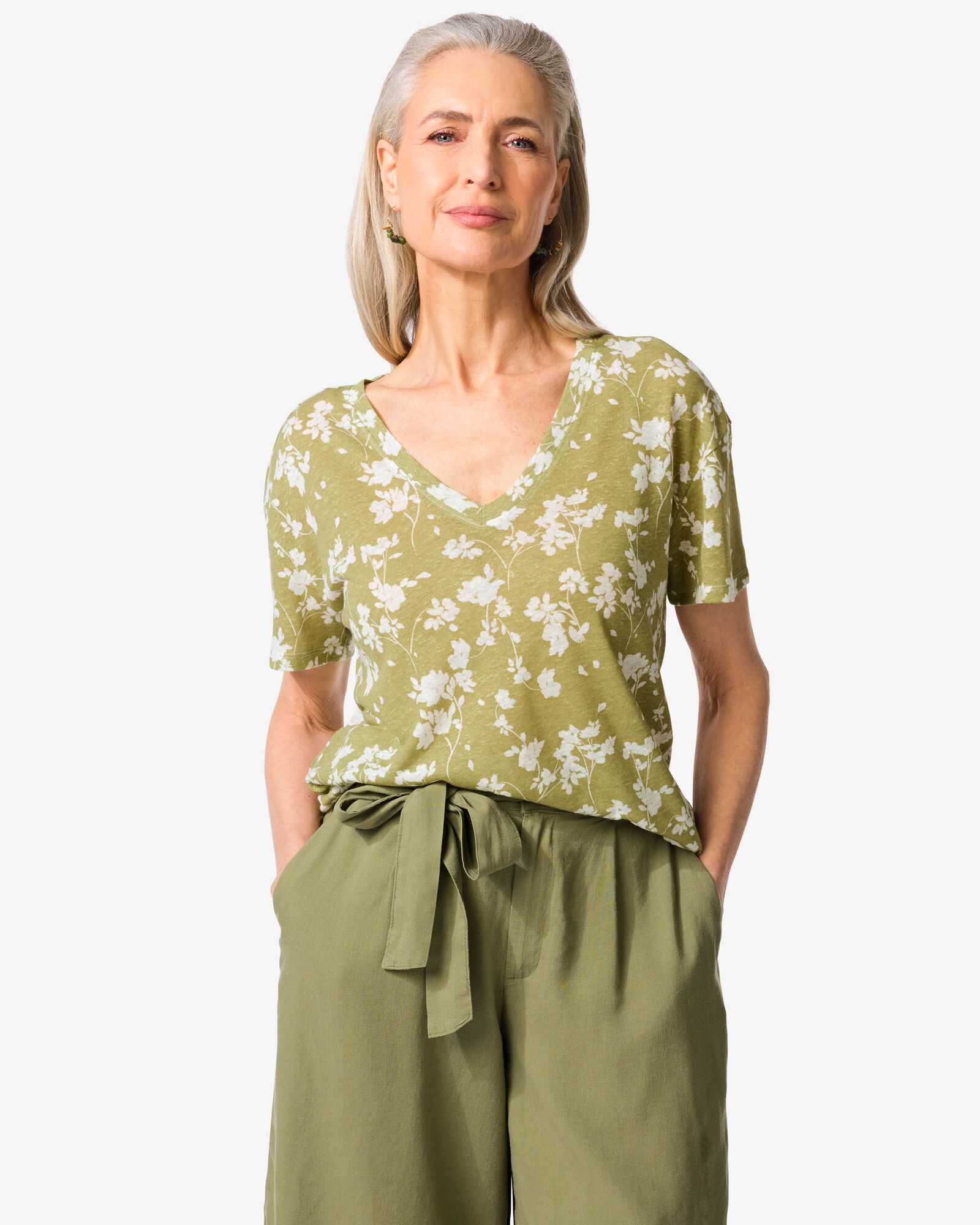t-shirt femme Evie fleurs vert vert - 36211940GREEN - HEMA