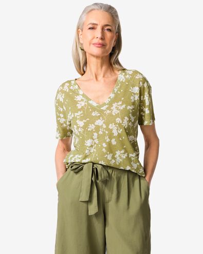 t-shirt femme Evie fleurs vert vert - 36211940GREEN - HEMA