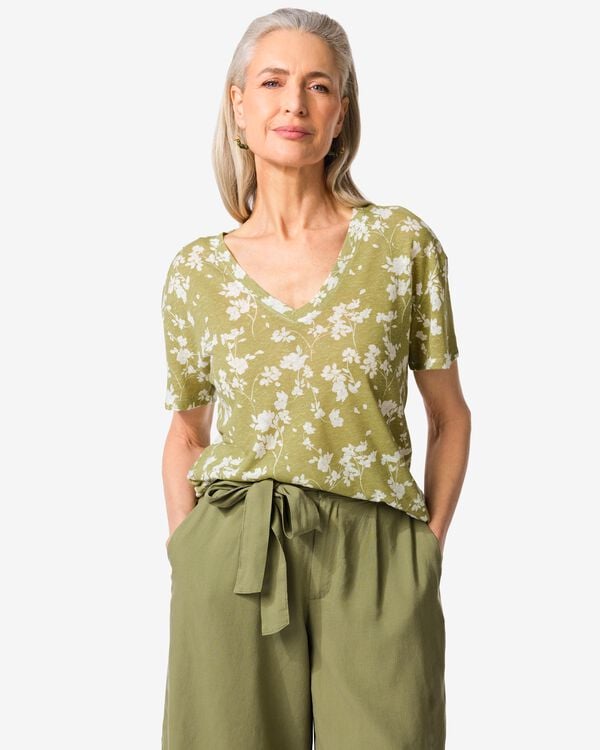 t-shirt femme Evie fleurs vert vert - 36211940GREEN - HEMA