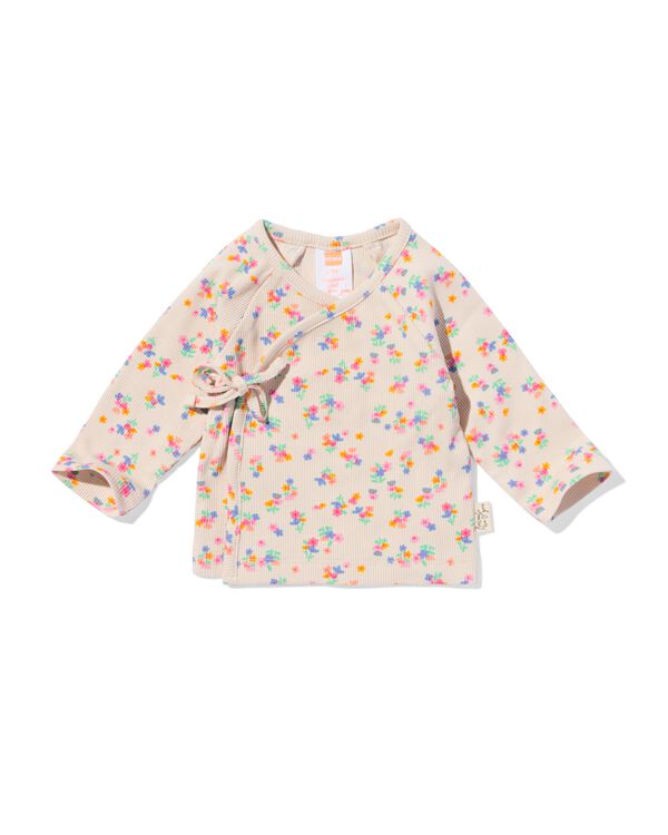 newborn overslag T-shirt rib bloemen zand zand - 33440620SAND - HEMA