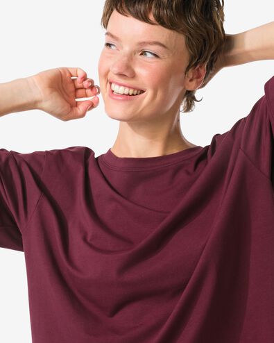 dames T-shirt oversized donkerrood donkerrood - 36050195DARKRED - HEMA