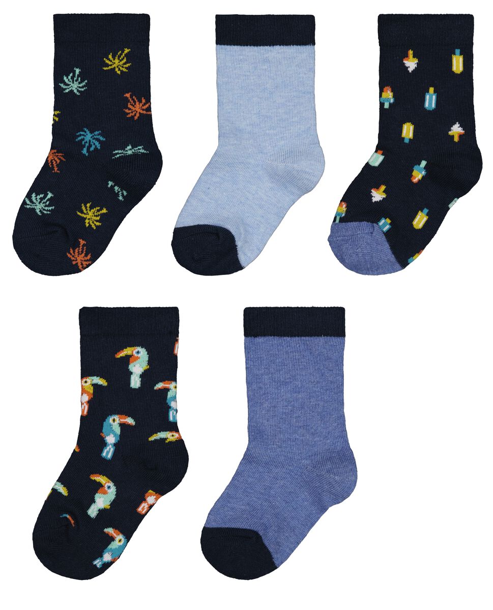 5er-Pack Kinder-Socken, tropische Muster dunkelblau - 1000026517 - HEMA