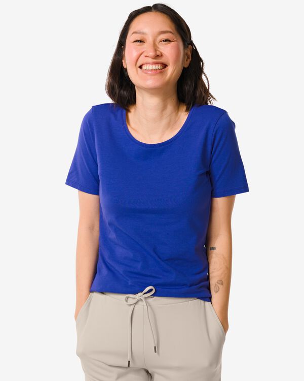 t-shirt femme slim fit col rond - manche courte bleu bleu - 36350560BLUE - HEMA