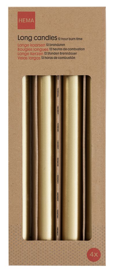 4er-Pack lange Haushaltskerzen, Ø 2.2 x 29 cm, gold - 13503210 - HEMA
