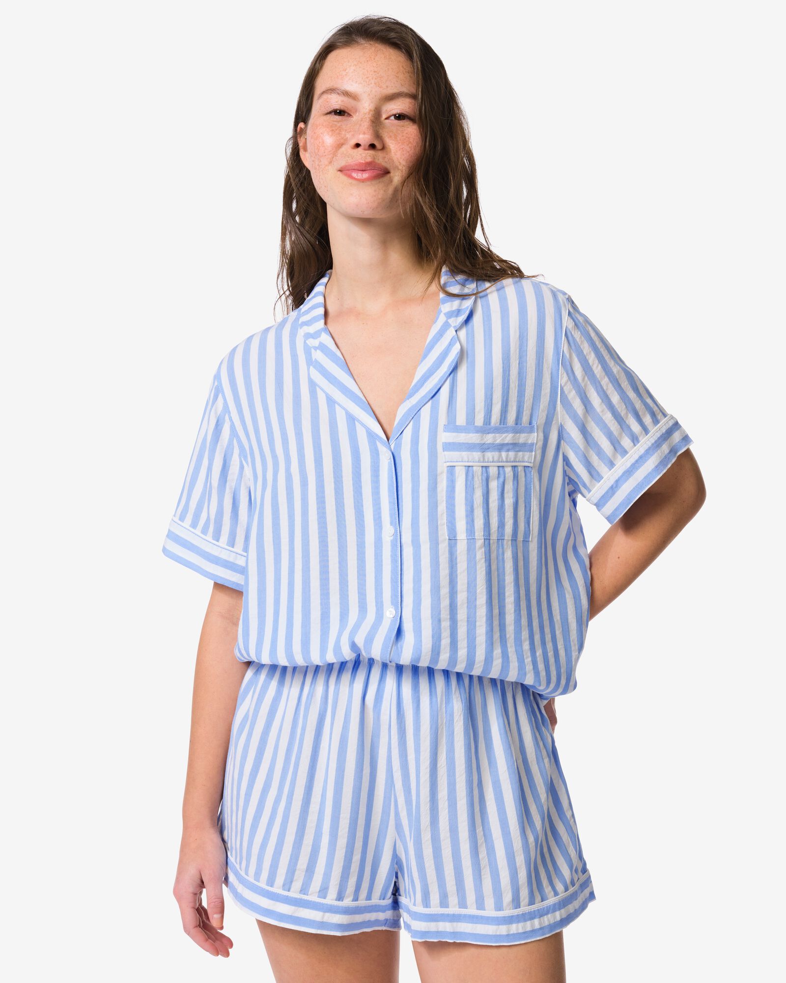 short de pyjama femme seersucker rayures bleu bleu - 23401615BLUE - HEMA