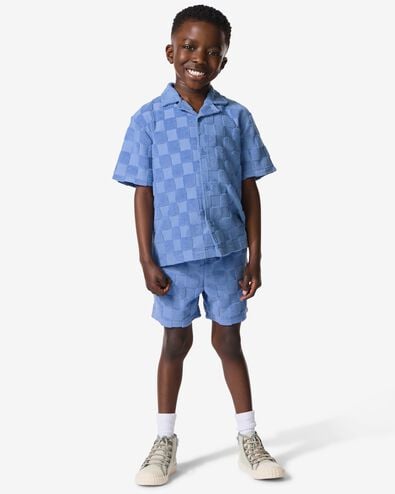 kindershort regular fit badstof blokken blauw blauw - 30719708BLUE - HEMA