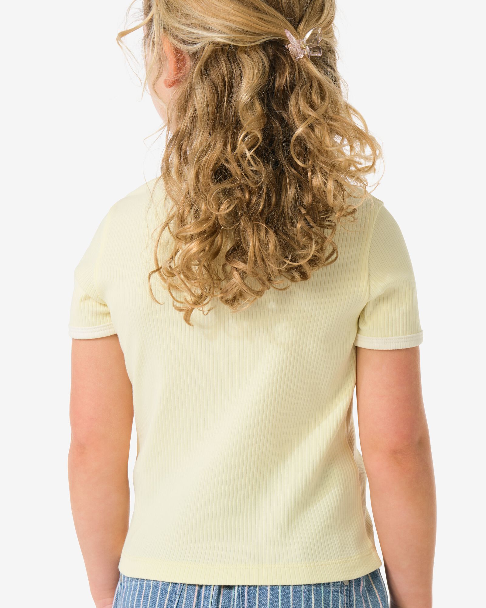 kinder T-shirt rib bloemen lichtgeel lichtgeel - 30827309LIGHTYELLOW - HEMA