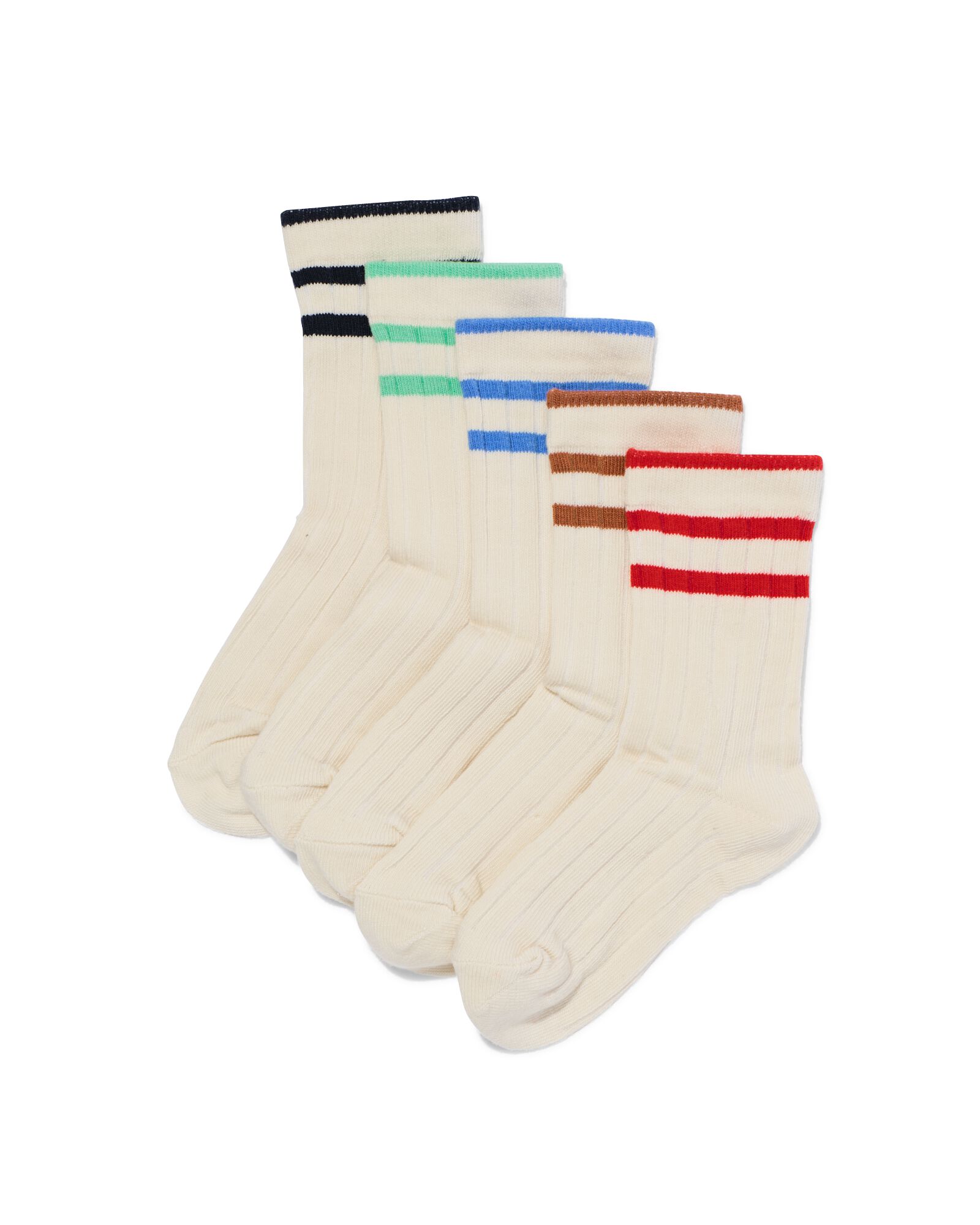kindersokken met katoen rib strepen - 5 paar gebroken wit gebroken wit - 4340300OFFWHITE - HEMA