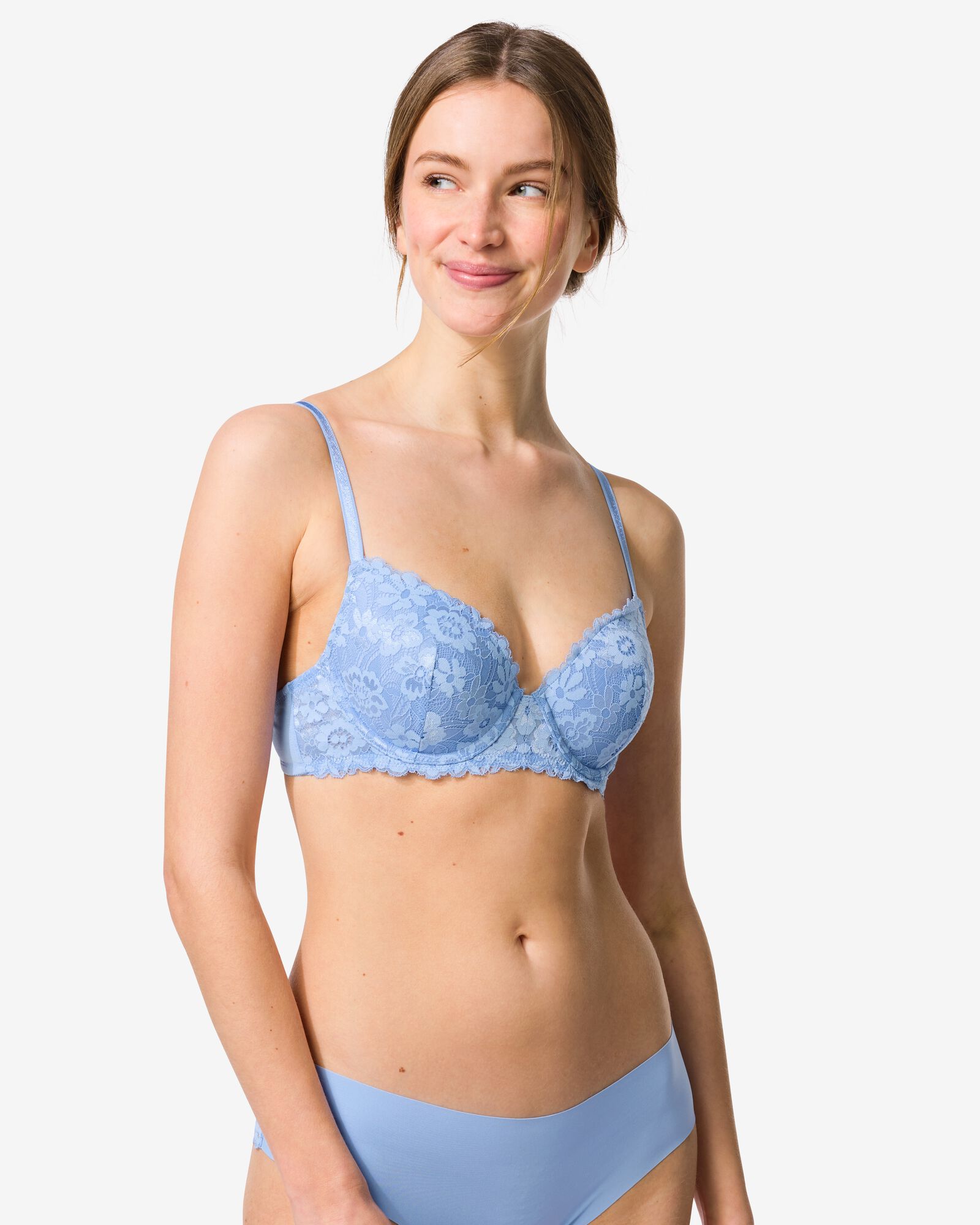 voorgevormde kanten bh met beugel blauw blauw - 21805570BLUE - HEMA