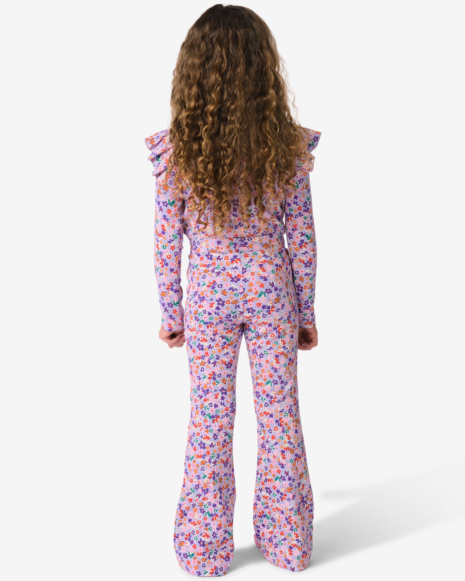 legging pour enfants coupe &eacute;vas&eacute;e c&ocirc;tel&eacute; &agrave; fleurs lavande lavande - 30825014LAVENDER - HEMA