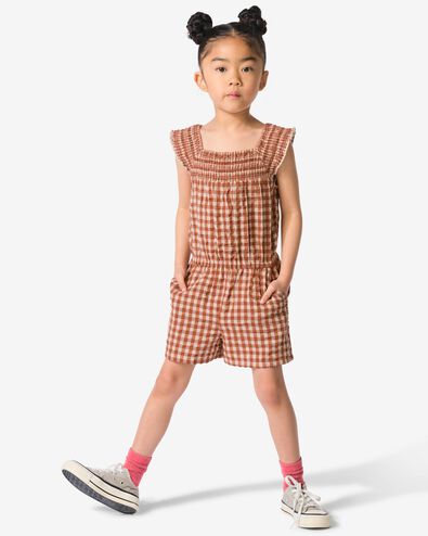 kinderjumpsuit seersucker ruit bruin - 30847145BROWN - HEMA