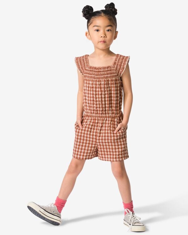 kinderjumpsuit seersucker ruit bruin - 30847145BROWN - HEMA