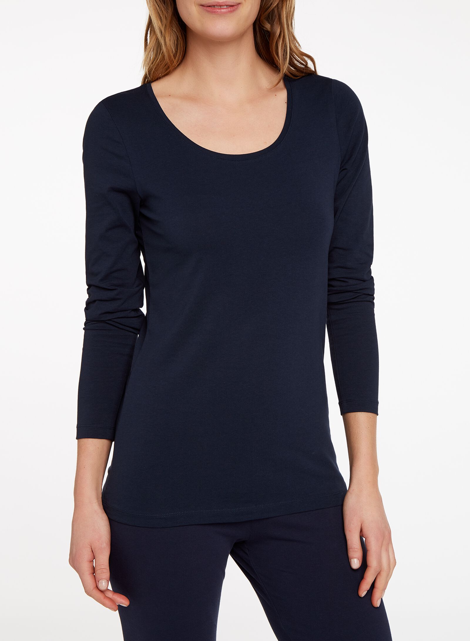 dames T-shirt slim fit o-hals donkerblauw donkerblauw - 36301870DARKBLUE - HEMA