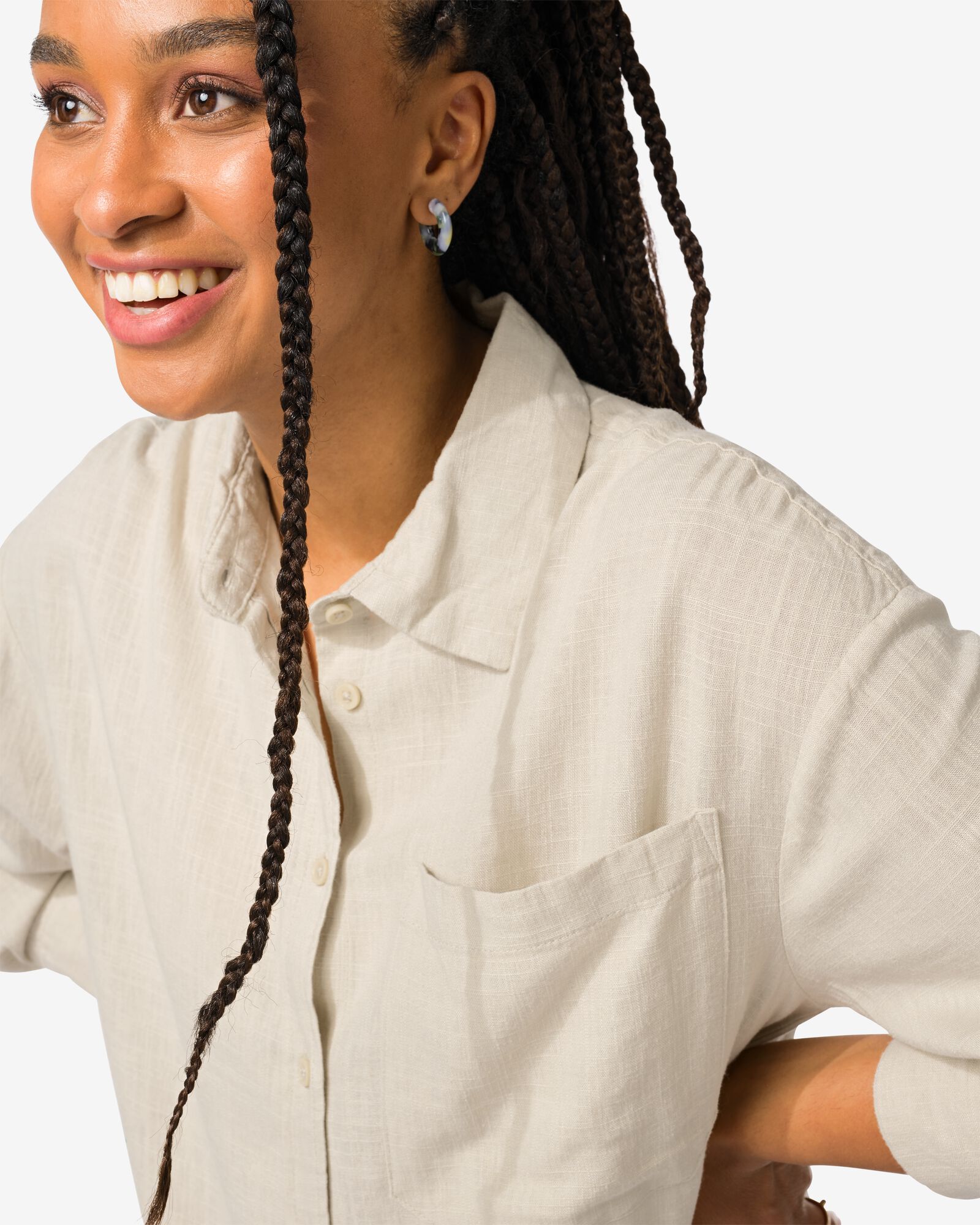 dames overhemdjurk Lizzy met linnen zand - 36274885SAND - HEMA