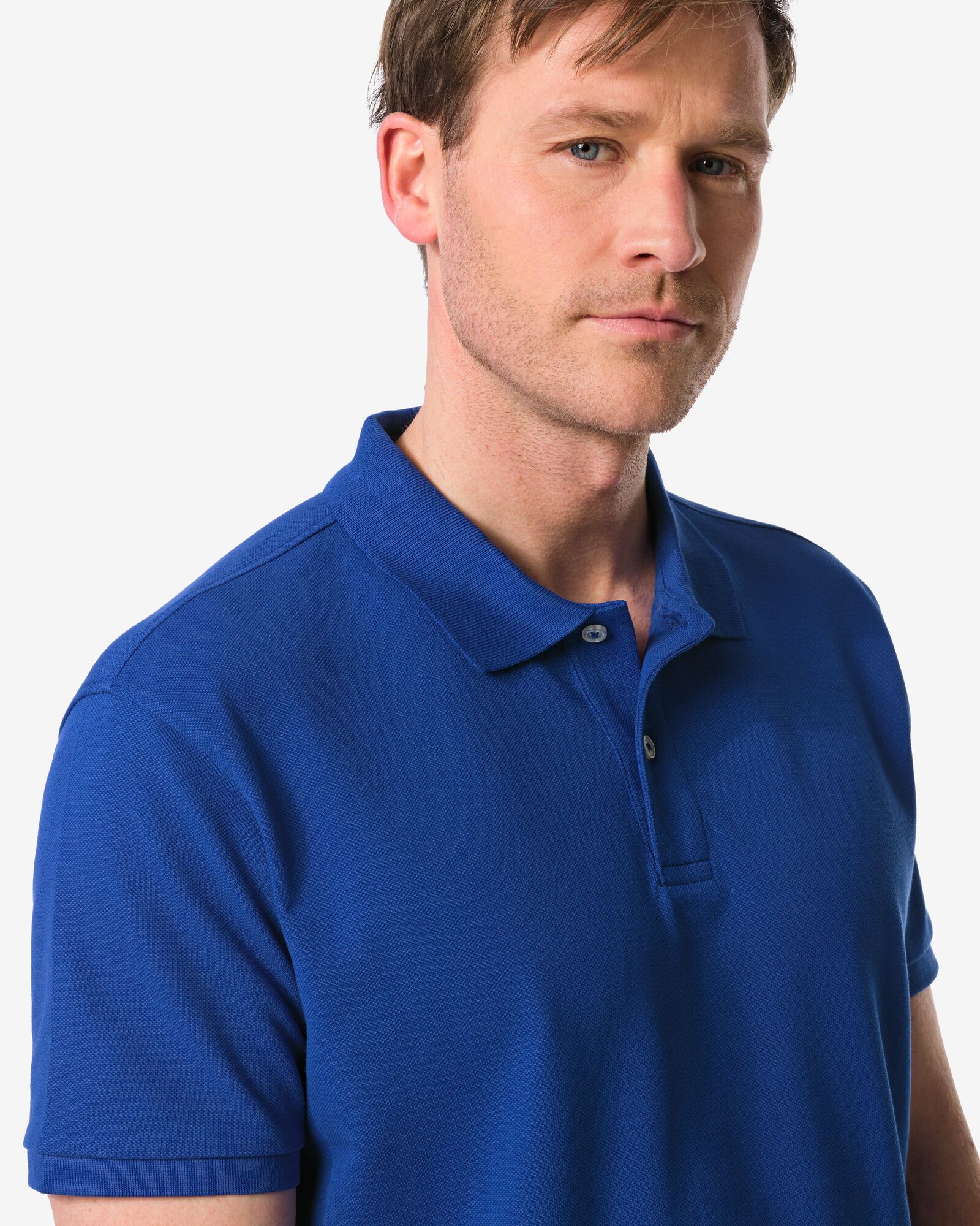 herenpolo Denton piqu&eacute; felblauw felblauw - 2140330BRIGHTBLUE - HEMA