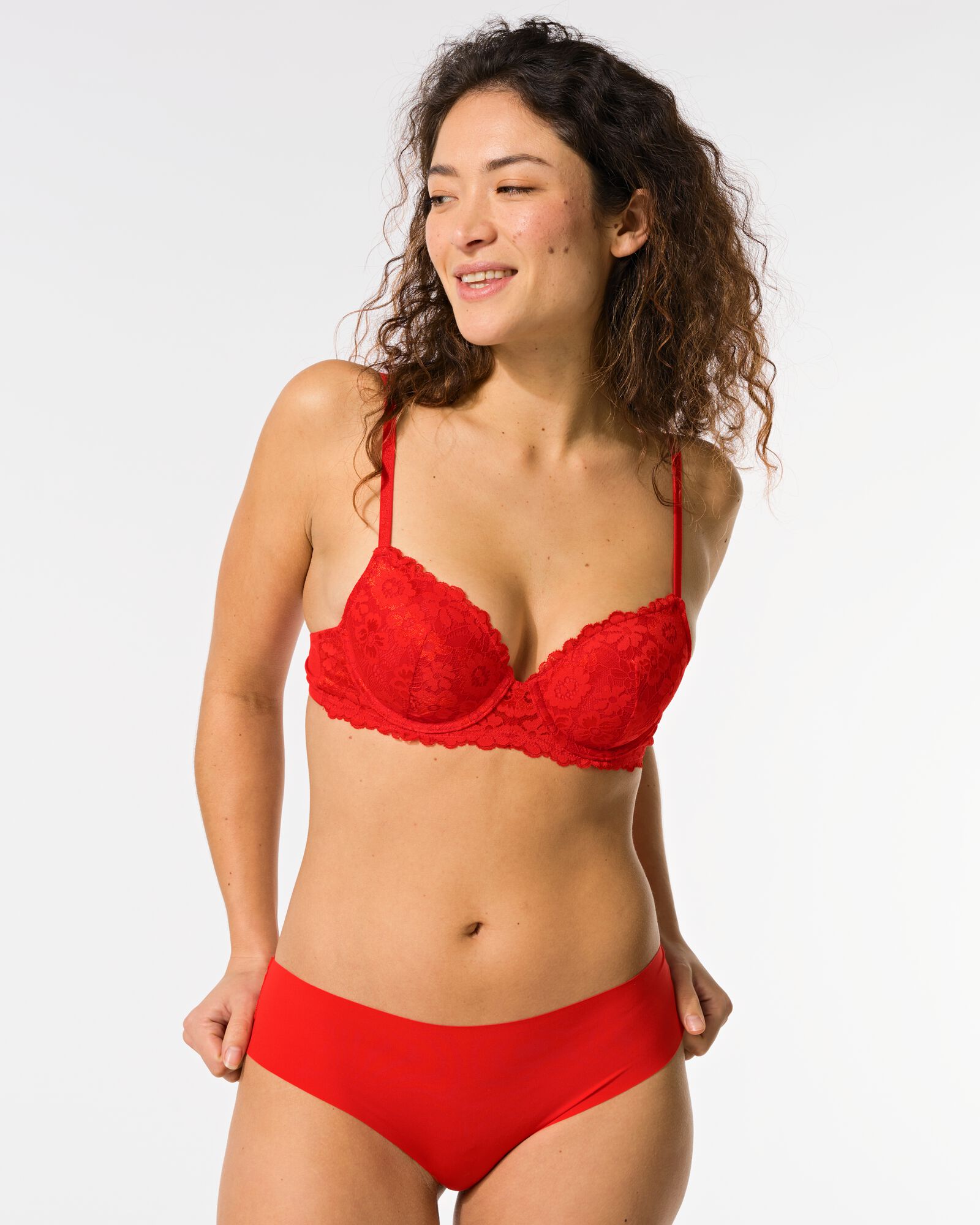 slip br&eacute;silien femme microfibre avec dentelle rouge - 19660687RED - HEMA