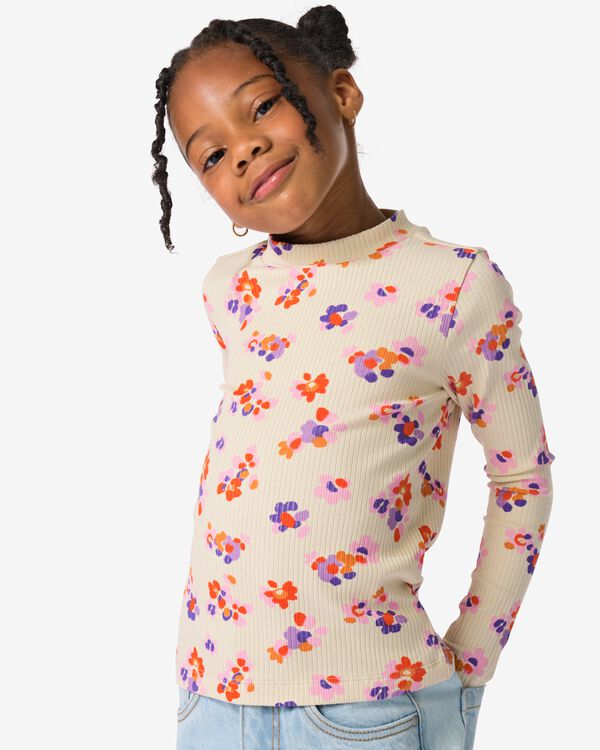 Kindershirt, gerippt, Blumen ecru ecru - 30859501ECRU - HEMA