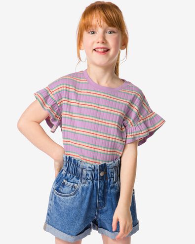 t-shirt enfant avec côtes violet 98/104 - 30863074 - HEMA