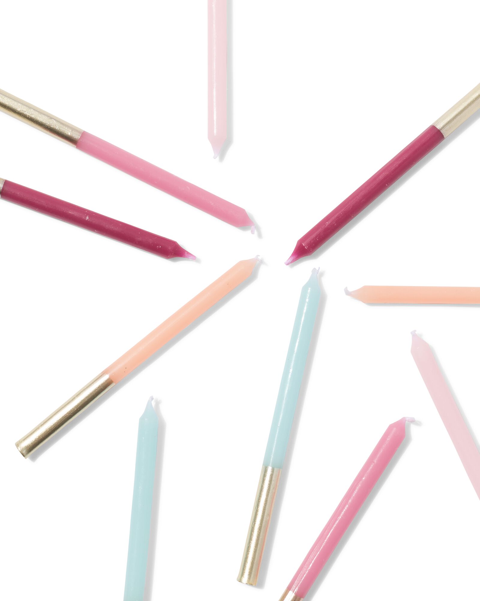 taartkaarsjes 16cm pastel met goud - 10 stuks - 14250325 - HEMA