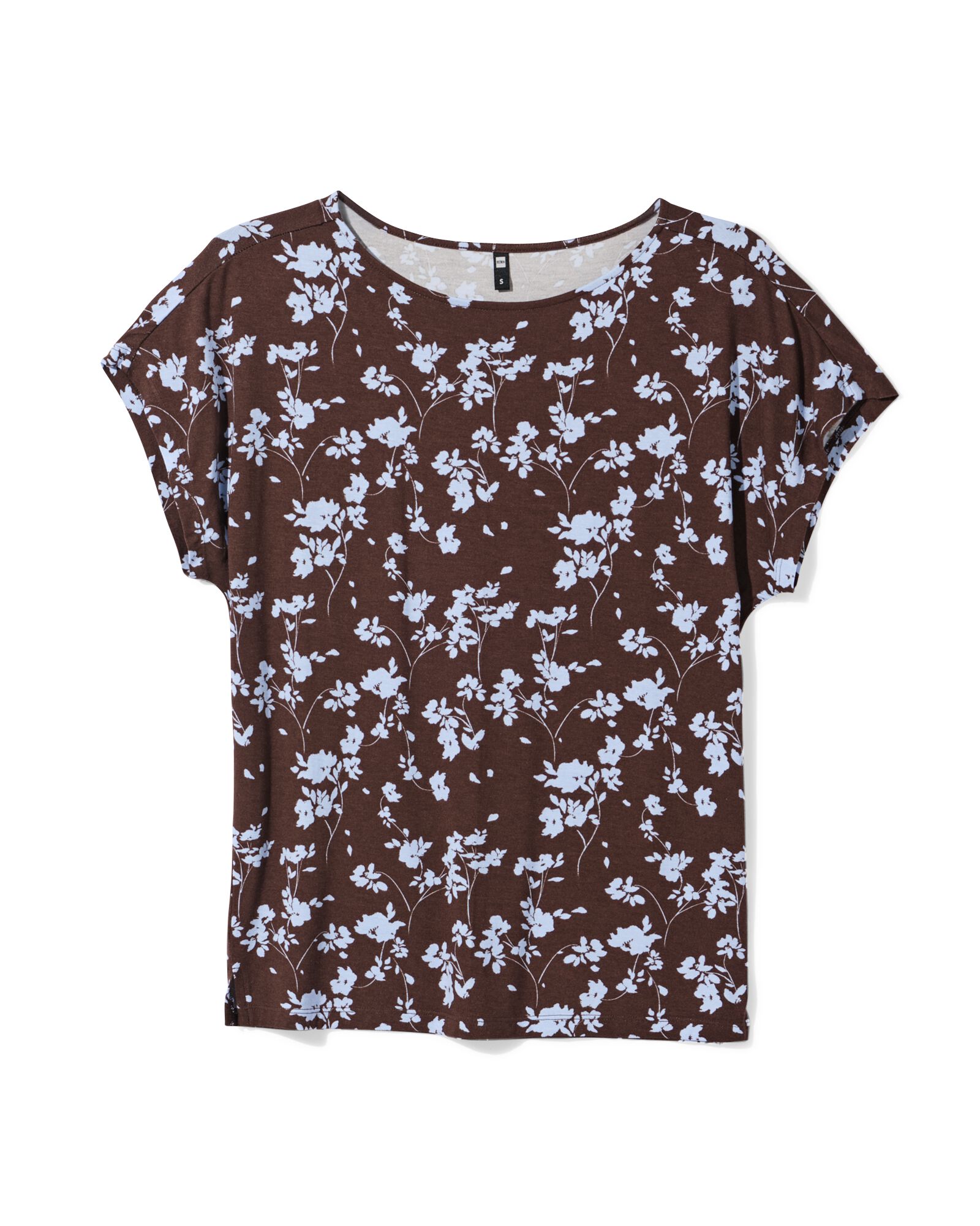dames T-shirt Amelie jersey bloemen donkerbruin donkerbruin - 36304150DARKBROWN - HEMA