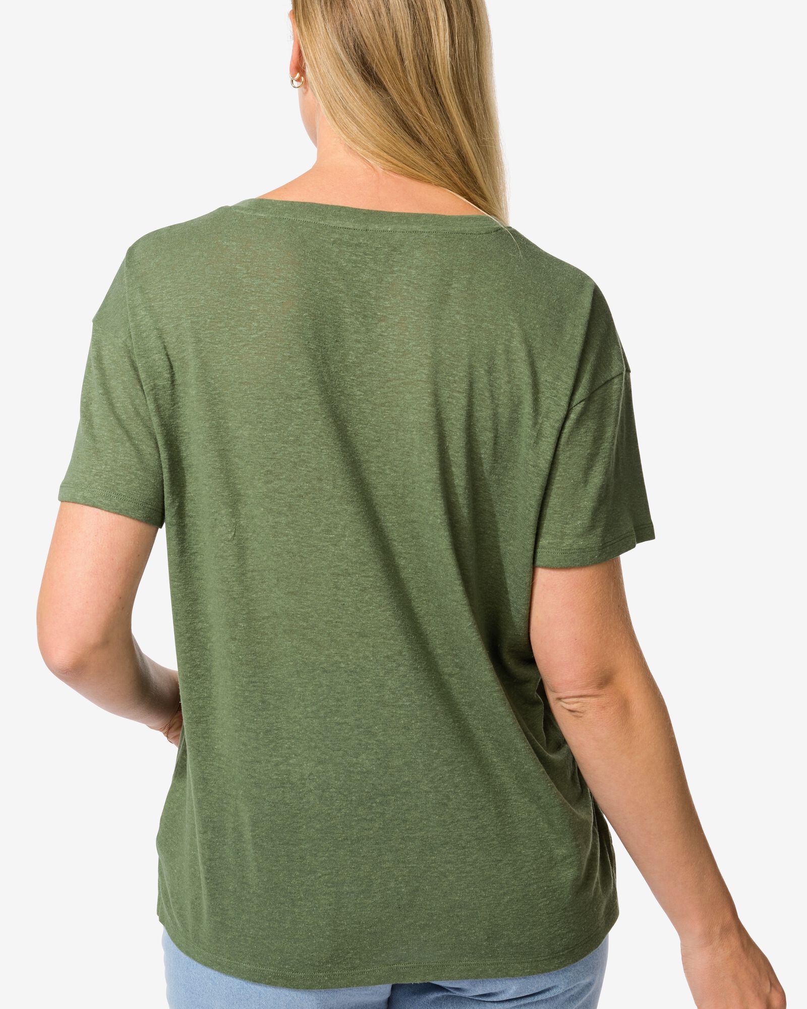 dames t-shirt Evie met linnen groen - 36259460GREEN - HEMA