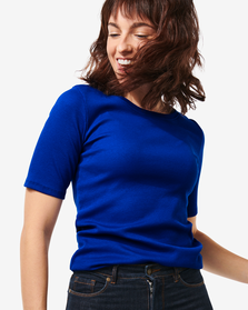 Damen-T-Shirt Clara, Feinripp blau blau - 1000029594 - HEMA