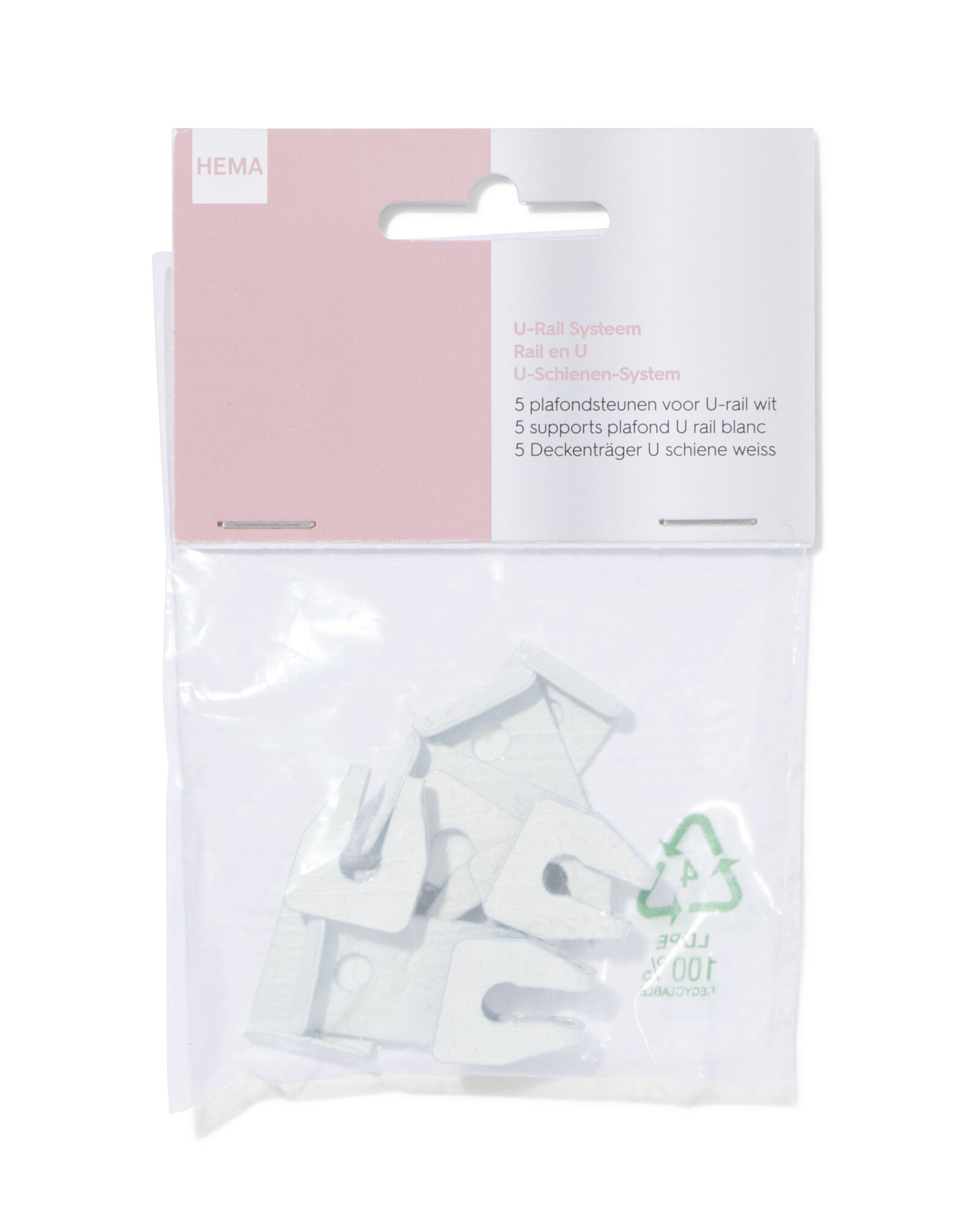 Supports de plafond pour rail en U blanc - 5 pi&egrave;ces - 7502017 - HEMA