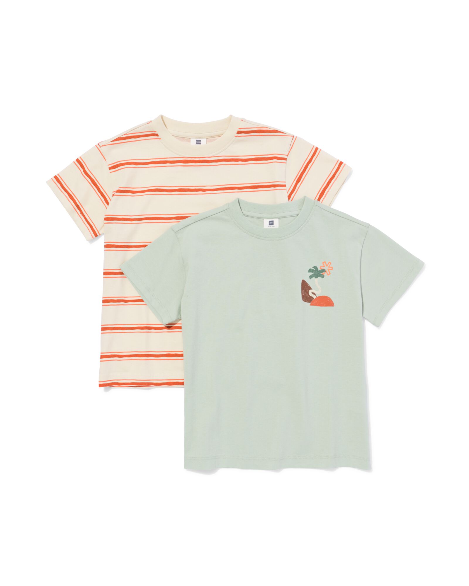 kinder T-shirt strepen bomen - 2 stuks groen groen - 30717017GREEN - HEMA