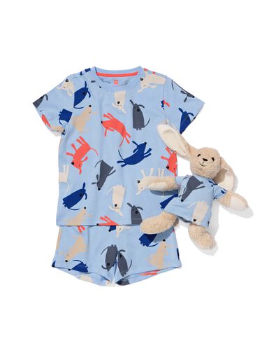 Kinder-Kurzpyjama, Hunde, mit Puppen-Nachthemd hellblau 110/116 - 23011782 - HEMA
