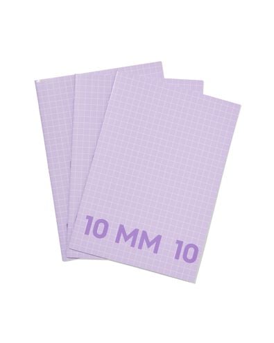3&nbsp;cahiers lilas format A4&nbsp;-&nbsp;&agrave; carreaux 10mm - 14120208 - HEMA