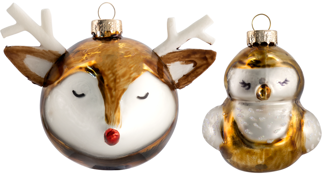2 boules de Noël 7cm verre renne/oiseau - 25130168 - HEMA