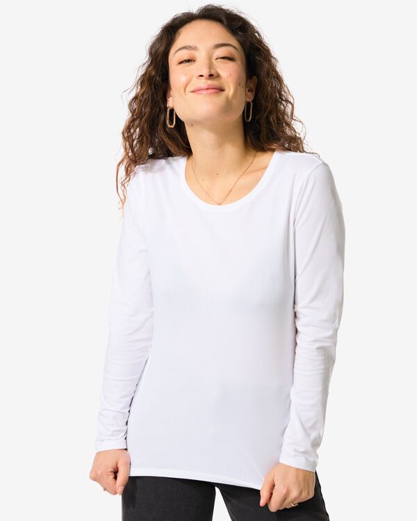 t-shirt femme slim fit col rond blanc blanc - 36301960WHITE - HEMA