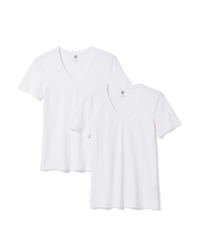 heren T-shirts slim fit diepe v-hals - 2 stuks wit wit - 34290660WHITE - HEMA