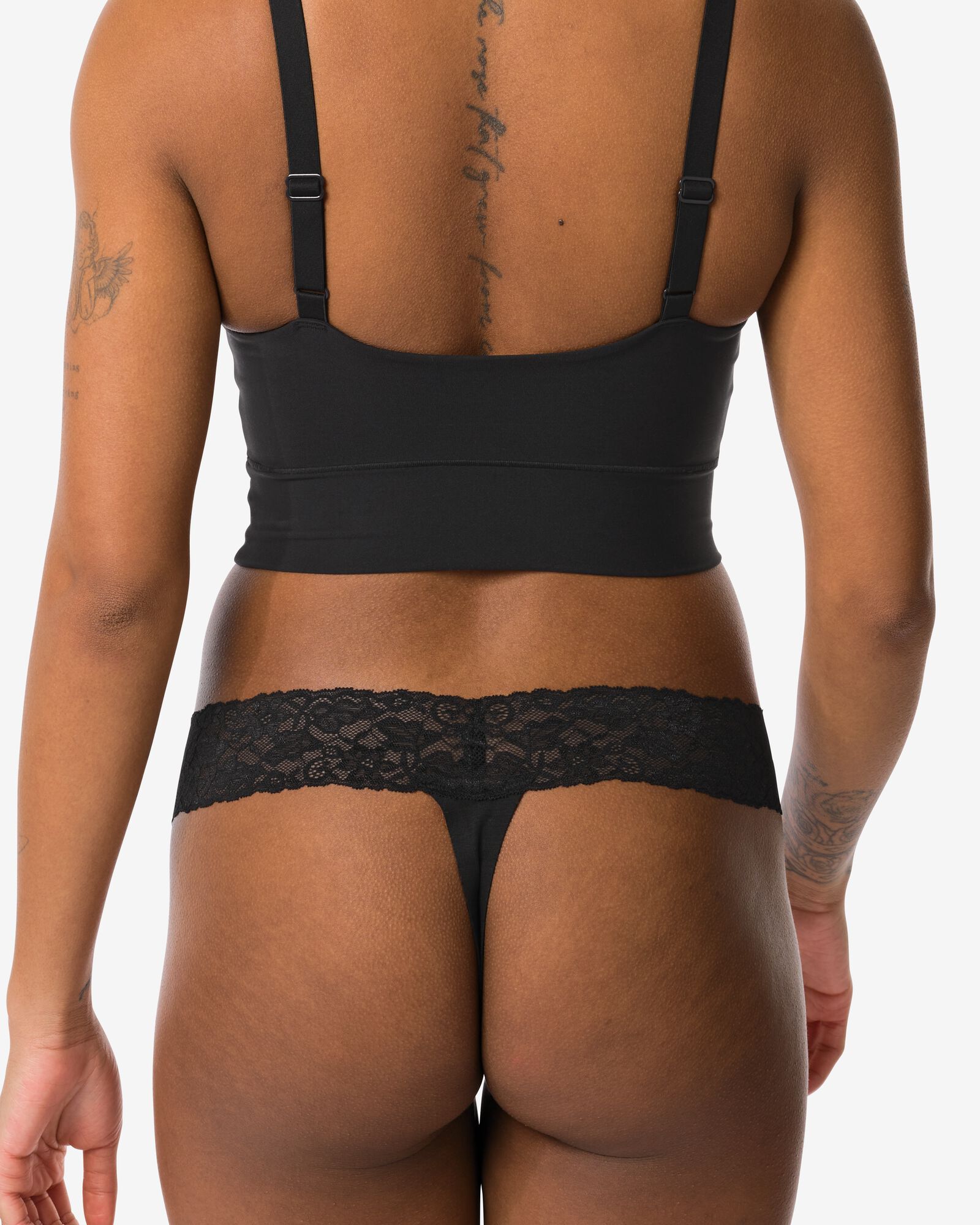 damesstring katoen met kant zwart - 19650090BLACK - HEMA