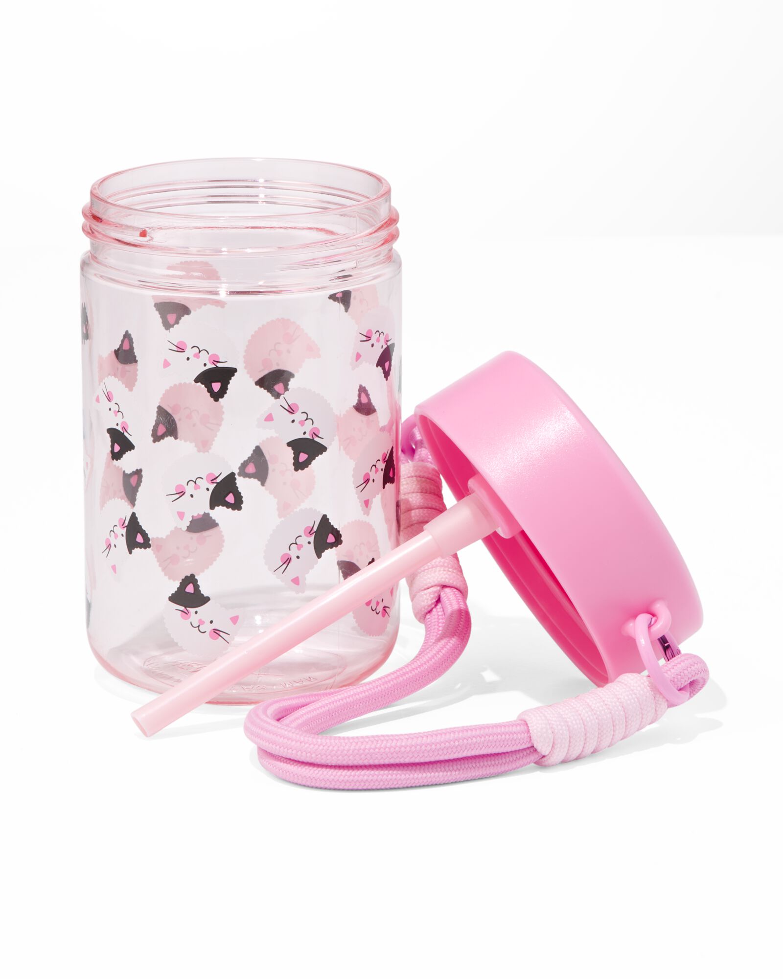 drinkbeker met koord 450ml katten - 61100067 - HEMA
