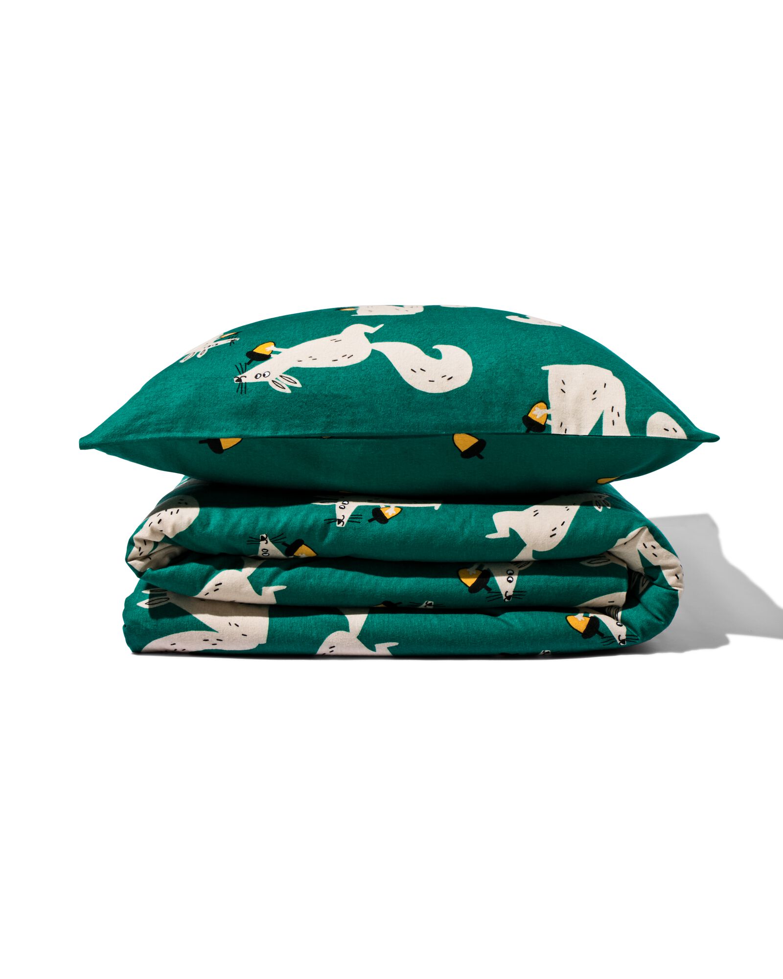 housse de couette enfant - flanelle - 140 x 200 &eacute;cureuil vert - 5760092 - HEMA